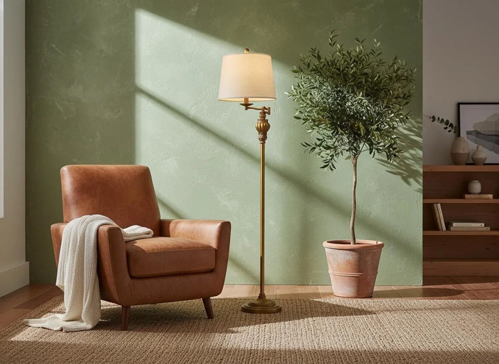 Distressed Vintage Floor Lamp, Adjustable Swing Arm Standing Light, Mid Century Retro Reading Lamp for Living Room
