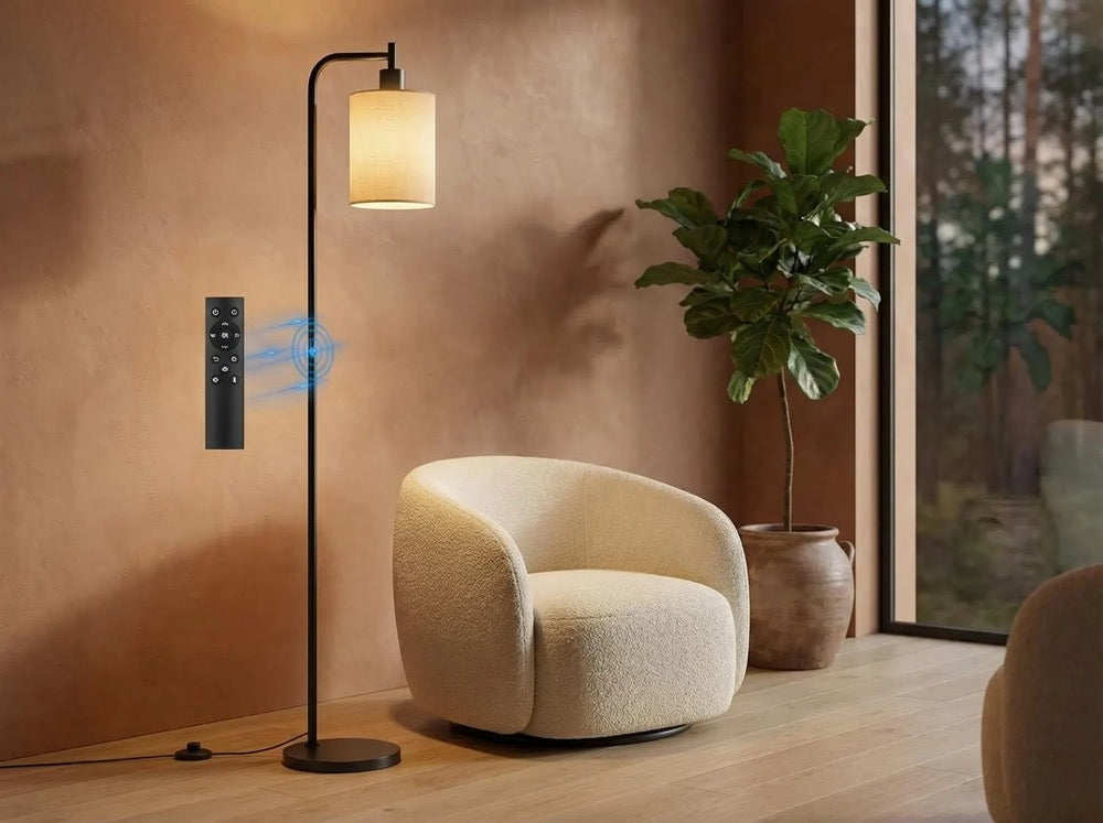 Dimmable Floor Lamp with Remote, Modern Linen Shade Standing Lamp with 3 Color Temperatures