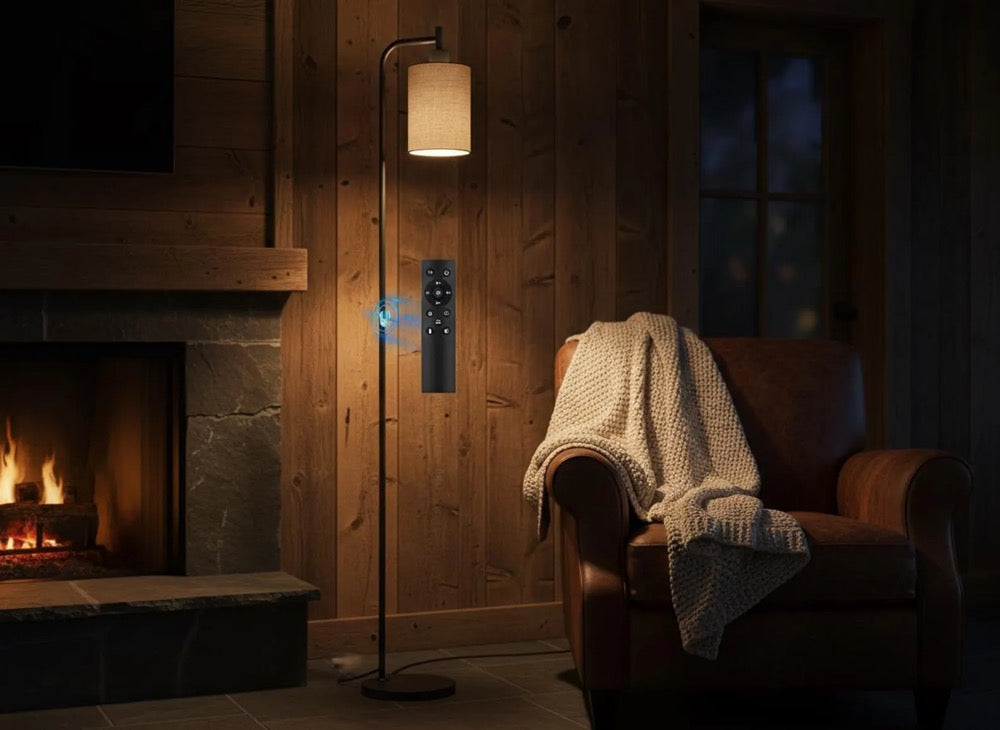 Dimmable Floor Lamp with Remote, Modern Linen Shade Standing Lamp with 3 Color Temperatures