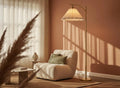 Tall Gold Floor Lamp, Pleated Linen Shade Arc Light, Modern Flower Standing Lamp for Living Room
